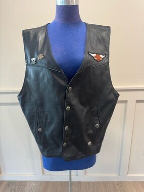 Harley-Davidson Black Leather Snap-Front Vest